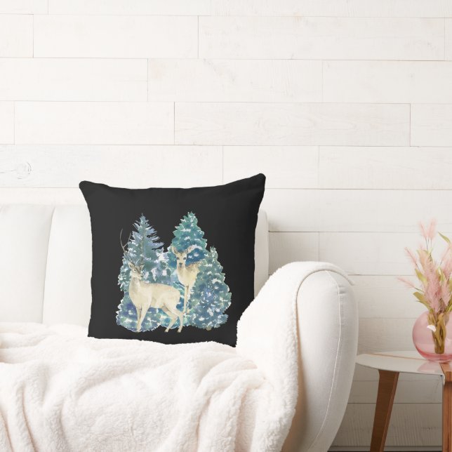 Coussin Une Paire De Cerfs Dans La Forêt D'Hiver (Canapé)