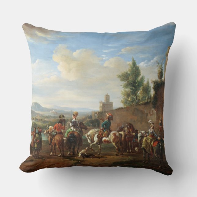 Coussin Une partie de chasse par une maison de campagne (Recto)