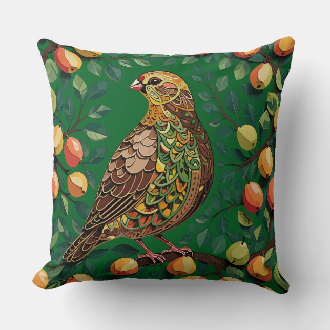 Coussin Une Perdrix Dans Un Arbre À Poires Découpé Comme U (Recto)