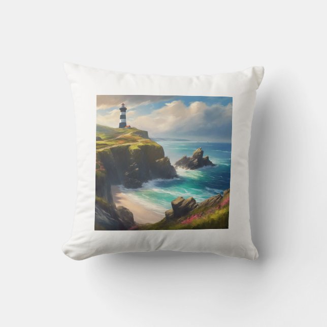 Coussin Une plage avec phare (Recto)