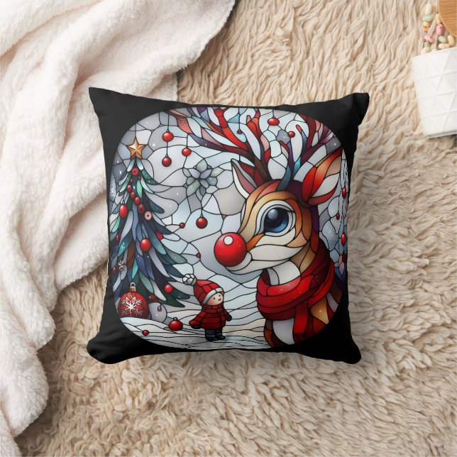Coussin Une rencontre festive entre l'enfant et le renne (Couverture)