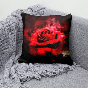 Coussin Une rose rouge aquarelle sur fond noir