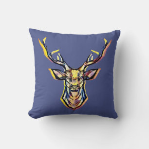 Coussin Une tête de cerf comme une image colorée à l'aquar