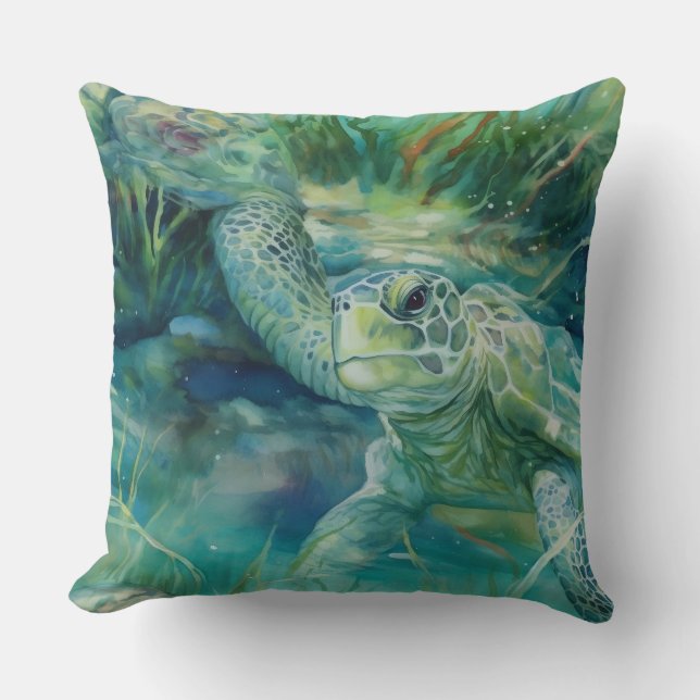 Coussin Une tortue de mer nager dans l'océan (Recto)