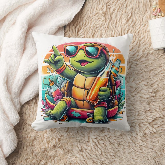 Coussin Une tortue ludique profitant d'une ambiance festiv (Couverture)