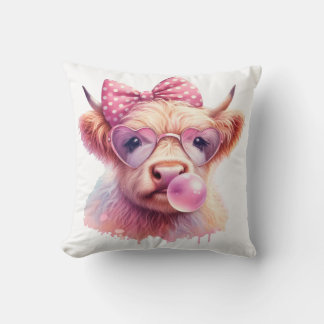 Coussin une vache des Highlands mignonne et colorée