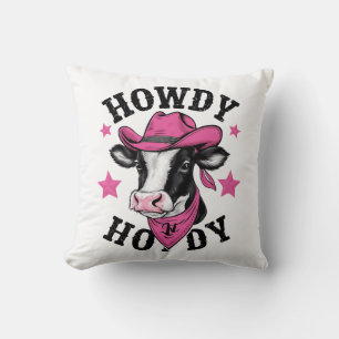 Coussin Une vache portant un cow-boy rose vif