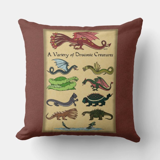 Coussin Une variété de créatures draconiennes (Recto)