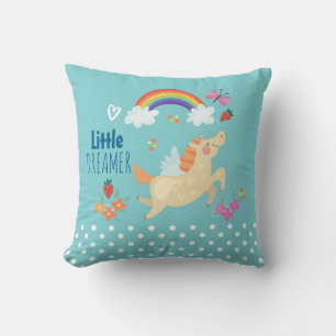 Coussin Unicorn Arc-en-ciel nuages et fleurs Petit Dreamer