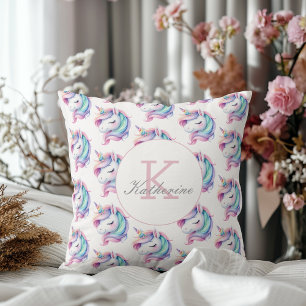 Coussin Unicorn Cute Watercolor Motif Nom personnalisé