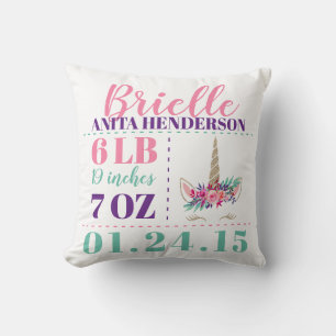 Coussin Unicorn Nouveau-né Statistiques de naissance Jeter