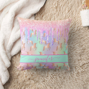 Coussin Unicorn parties scintillant goutte arc-en-ciel fil