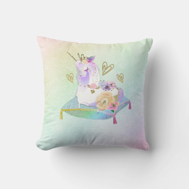 Coussin Unicorn Princess Diva Iridescente Rainbow Pastel (Recto)