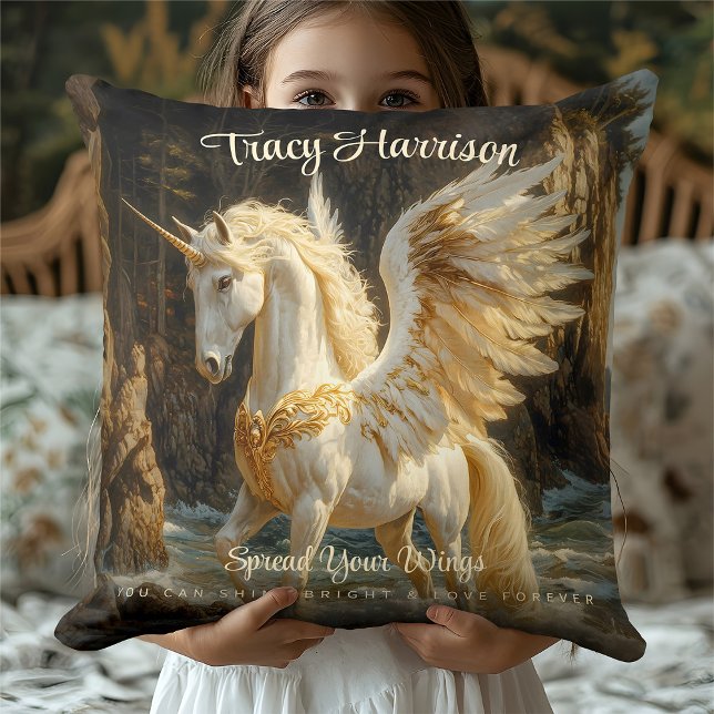 Coussin Unicorne à ailes blanches Mythique Océan Imaginair (Créateur téléchargé)