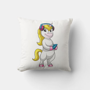 Coussin Unicorne à l'écoute de musique avec casque