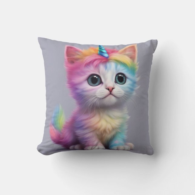 Coussin Unicorne arc-en-ciel Kitten (Recto)