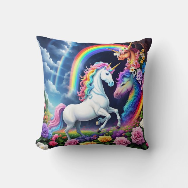 Coussin Unicorne arc-en-ciel une (Recto)
