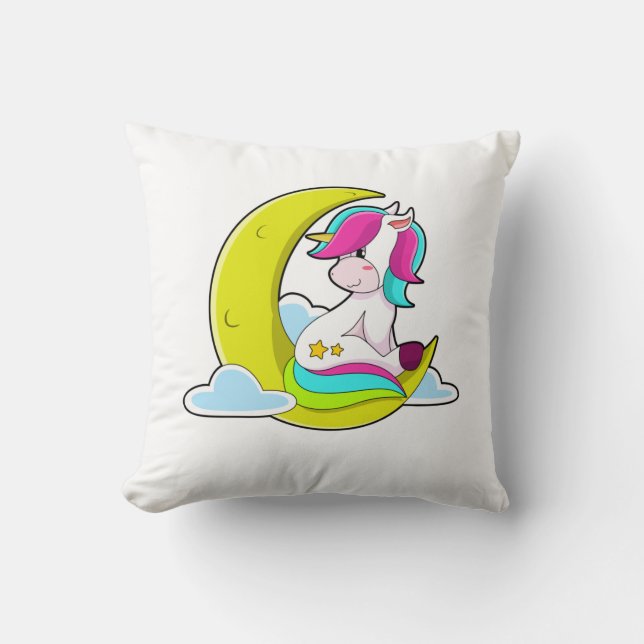 Coussin Unicorne avec nuages et lune (Recto)