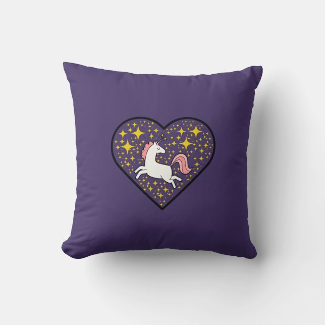 Coussin Unicorne blanche Cheval volant Étoiles brillantes  (Recto)