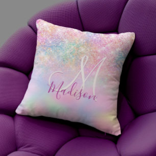 Coussin Unicorne claire iridescente ombre parties scintill