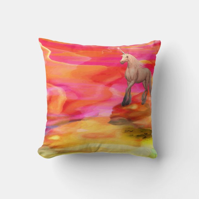 Coussin Unicorne dans le désert peint (Recto)