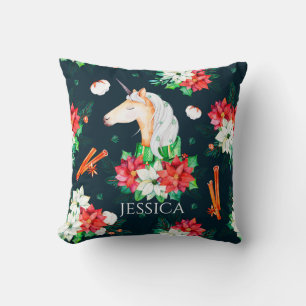Coussin Unicorne de Noël et motif poinsettia No.2