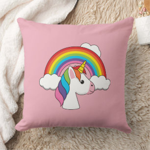 Coussin Unicorne et arc-en-ciel avec nuages Kawaii