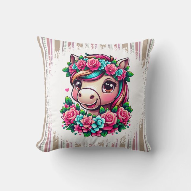 Coussin Unicorne magique avec fleurs (Recto)