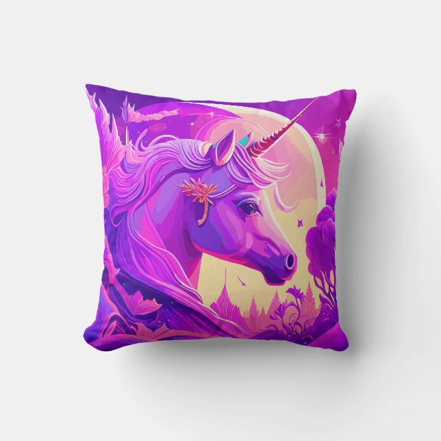 Coussin Unicorne magique sous le clair de lune (Recto)