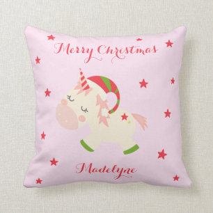 Coussin Unicorne Noël Fête Personnalisée Rose