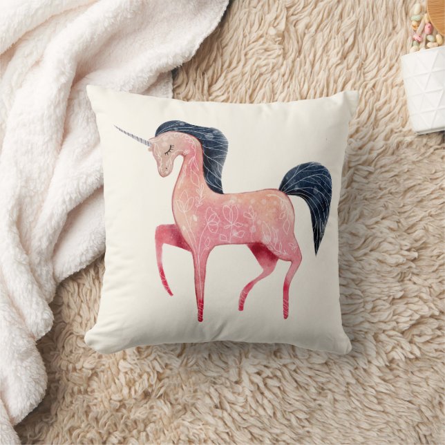 Coussin Unicorne nordique rose avec Mane noir (Couverture)