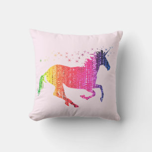 Coussin Unicorne rose arc-en-ciel