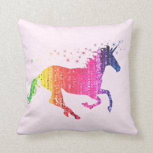 Coussin Unicorne rose arc-en-ciel
