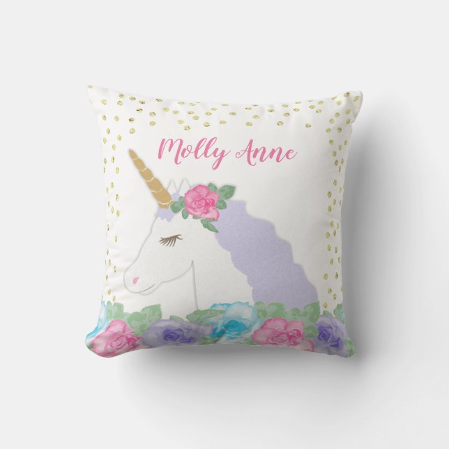Coussin Unicorne rose et or (Recto)