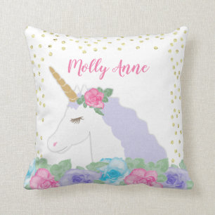 Coussin Unicorne rose et or