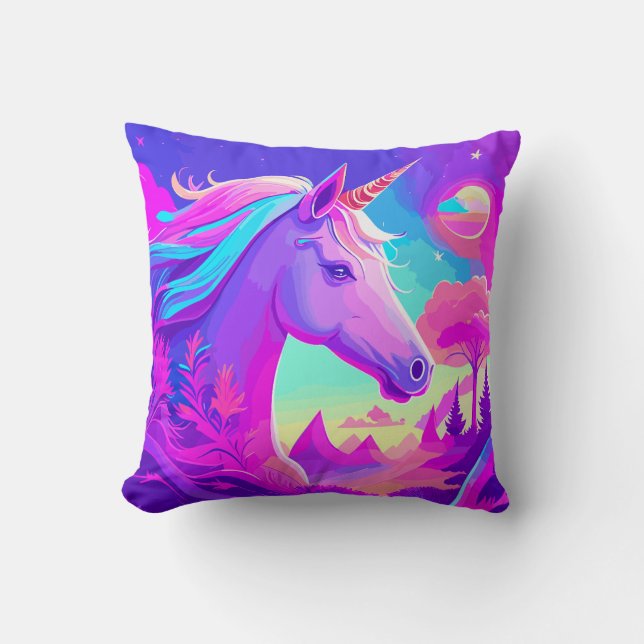 Coussin Unicorne rose magique (Recto)