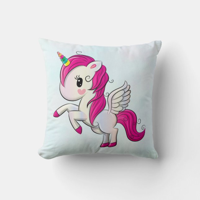 Coussin Unicorne rose mignonne avec ailes (Recto)