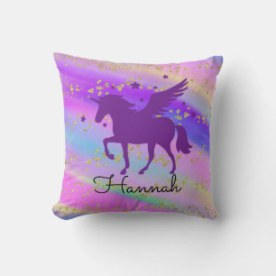 Coussin Unicorne violette dorée