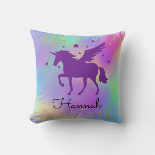 Coussin Unicorne violette dorée