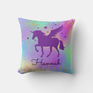 Coussin Unicorne violette dorée
