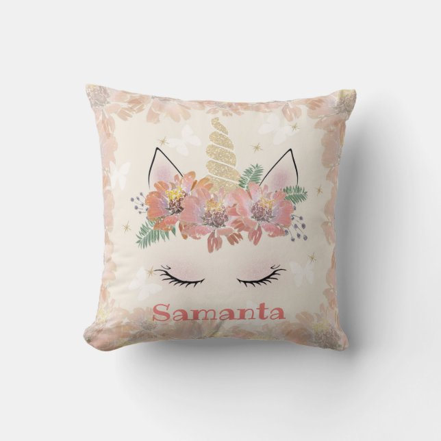 Coussin Unicorne, Visage Unicorne, personnalisée, girly, f (Recto)