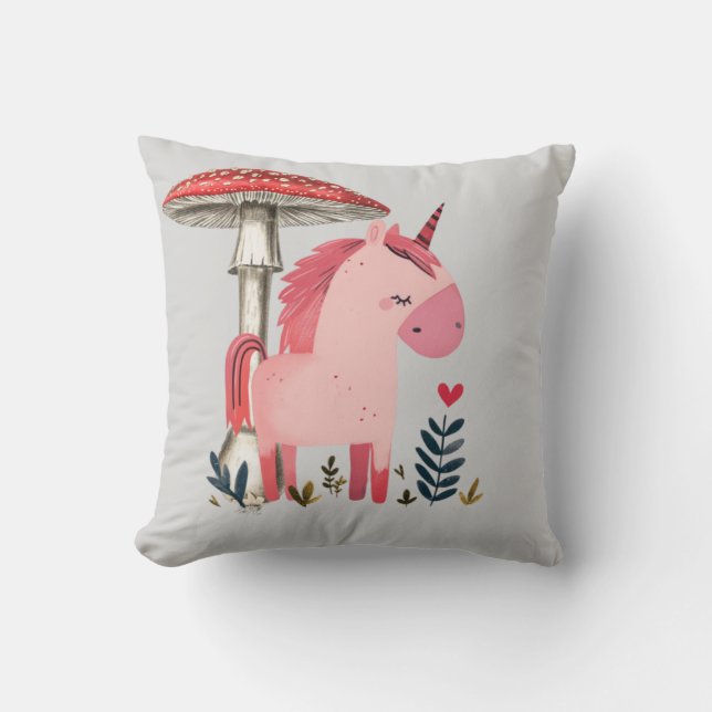 Coussin Unicorne Whimsical Sous Champignons Carré P Parapl (Recto)