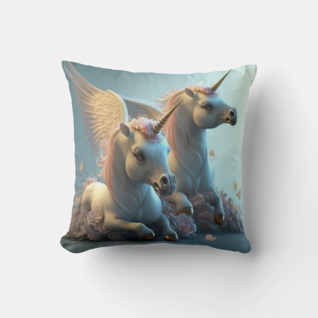 Coussin Unicornes florale mignonne volant petit poney (Recto)