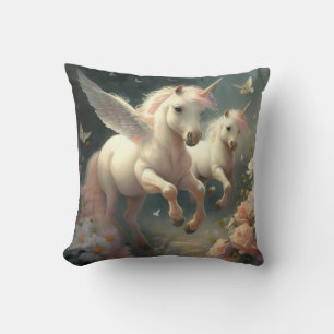 Coussin Unicornes florale mignonne volant petit poney