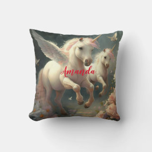 Coussin Unicornes florales personnalisées, petit poney vol