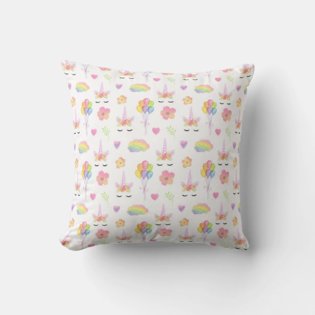 Coussin Unicornes magiques et Ballons et Fleurs (Recto)