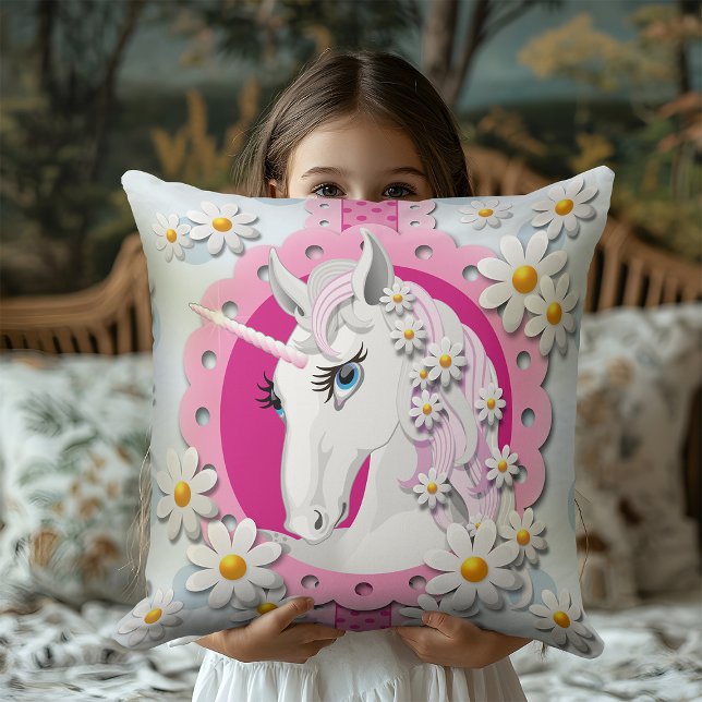 Coussin Unicornes rétro et Motif de marguerites sur bleu (Créateur téléchargé)