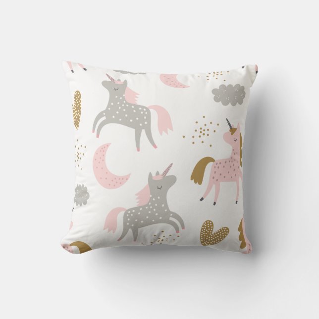 Coussin Unicorns Magique rose Grey Boho Girly mignonne (Recto)