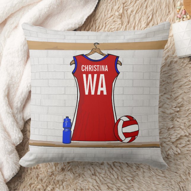 Coussin Uniforme de Custom Netball Red with Blue and White (Couverture)