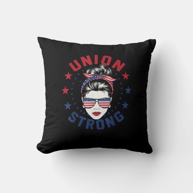 Coussin Union Forte Fête du Travail Messy Bun USA Drapeau (Recto)